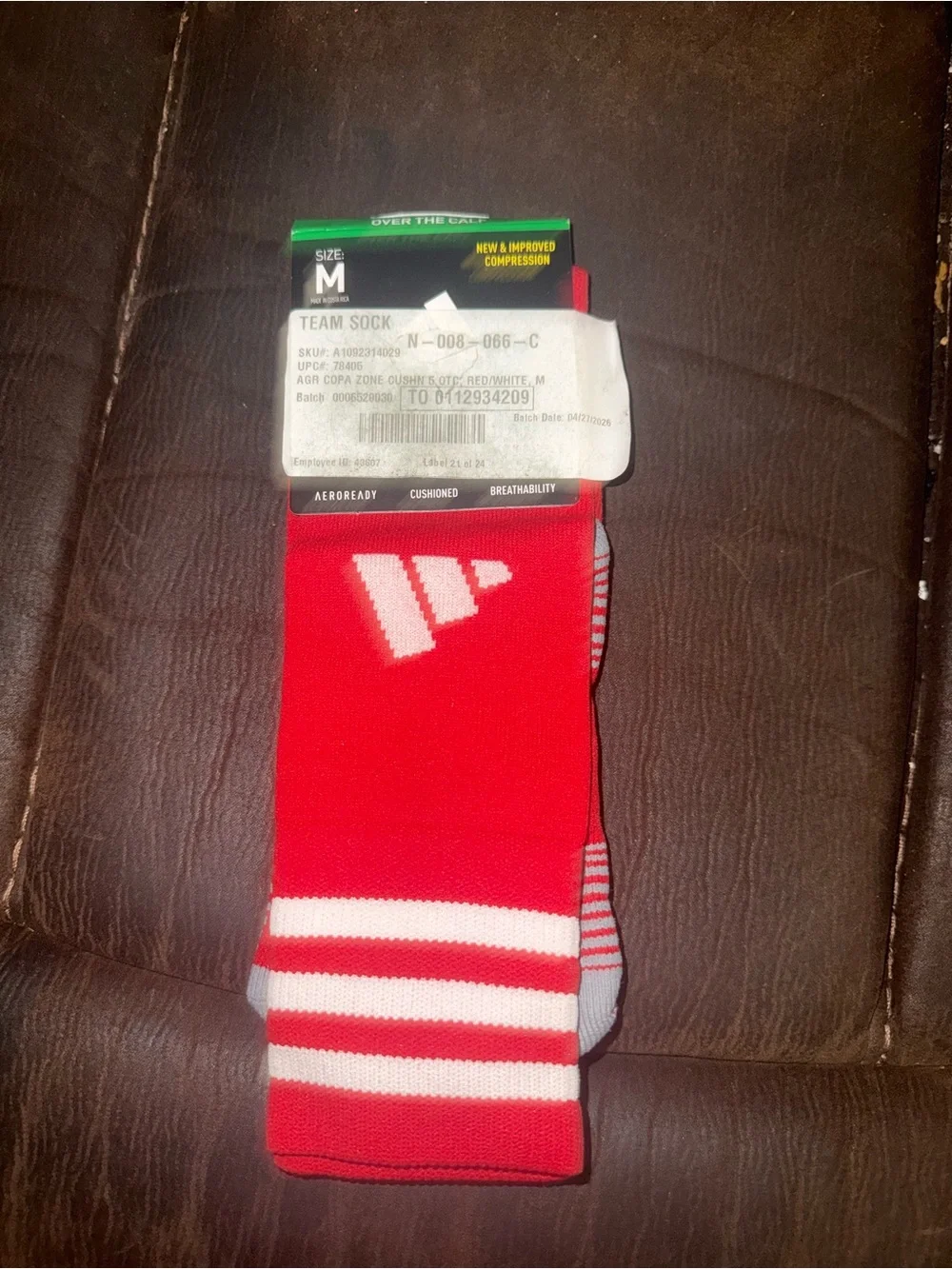 adidas Red and White Athletic Team Socks - Medium